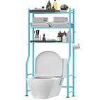3-Tier Over The Toilet Storage, Freestanding Metal Bathroom Shelves with 4 Hooks, Over Toilet Storage Shelf with Paper Holder