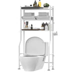 3-Tier Over The Toilet Storage, Freestanding Metal Bathroom Shelves with 4 Hooks, Over Toilet Storage Shelf with Paper Holder