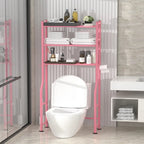 3-Tier Over The Toilet Storage, Freestanding Metal Bathroom Shelves with 4 Hooks, Over Toilet Storage Shelf with Paper Holder