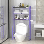 3-Tier Over The Toilet Storage, Freestanding Metal Bathroom Shelves with 4 Hooks, Over Toilet Storage Shelf with Paper Holder