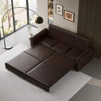 3-in-1 King Pull Out Sofa Bed Chesterfield Sofa, Velvet/Faux Leather Convertible Sleeper Sofa with Nailhead Trim & Rolled Arm