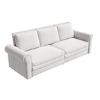 3-in-1 King Pull Out Sofa Bed Chesterfield Sofa, Velvet/Faux Leather Convertible Sleeper Sofa with Nailhead Trim & Rolled Arm