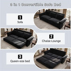 3-in-1 King Pull Out Sofa Bed Chesterfield Sofa, Velvet/Faux Leather Convertible Sleeper Sofa with Nailhead Trim & Rolled Arm
