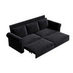 3-in-1 King Pull Out Sofa Bed Chesterfield Sofa, Velvet/Faux Leather Convertible Sleeper Sofa with Nailhead Trim & Rolled Arm