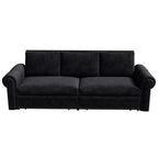 3-in-1 King Pull Out Sofa Bed Chesterfield Sofa, Velvet/Faux Leather Convertible Sleeper Sofa with Nailhead Trim & Rolled Arm