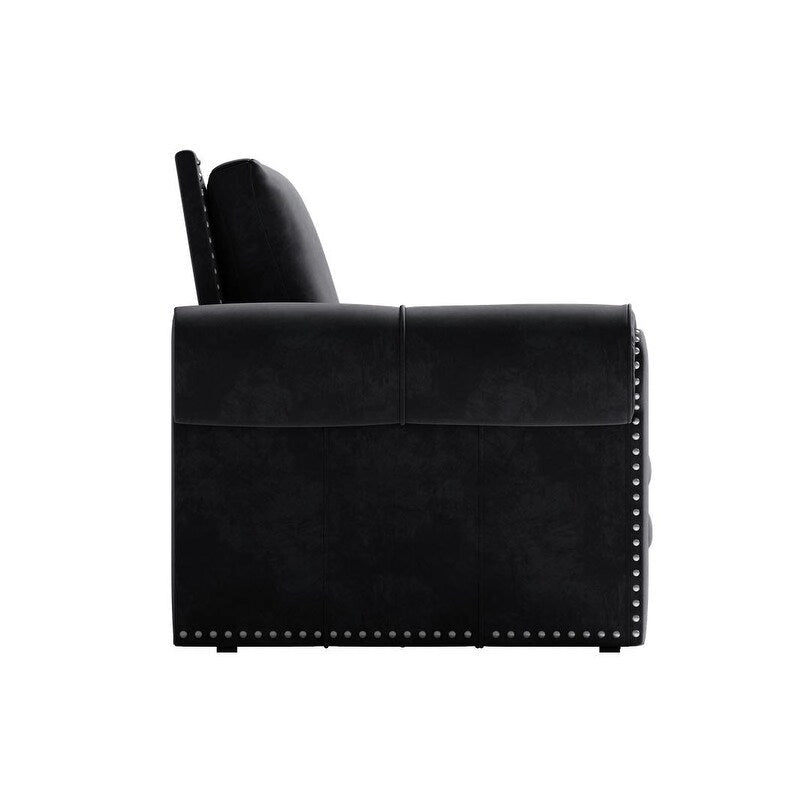 3-in-1 King Pull Out Sofa Bed Chesterfield Sofa, Velvet/Faux Leather Convertible Sleeper Sofa with Nailhead Trim & Rolled Arm