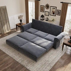 3-in-1 King Pull Out Sofa Bed Chesterfield Sofa, Velvet/Faux Leather Convertible Sleeper Sofa with Nailhead Trim & Rolled Arm