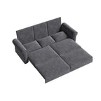3-in-1 King Pull Out Sofa Bed Chesterfield Sofa, Velvet/Faux Leather Convertible Sleeper Sofa with Nailhead Trim & Rolled Arm