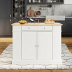 Gymax Large Kitchen Island Drop Leaf Breakfast Bar w/ Wood Top Shelves