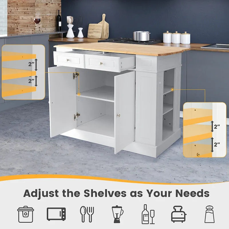 Gymax Large Kitchen Island Drop Leaf Breakfast Bar w/ Wood Top Shelves