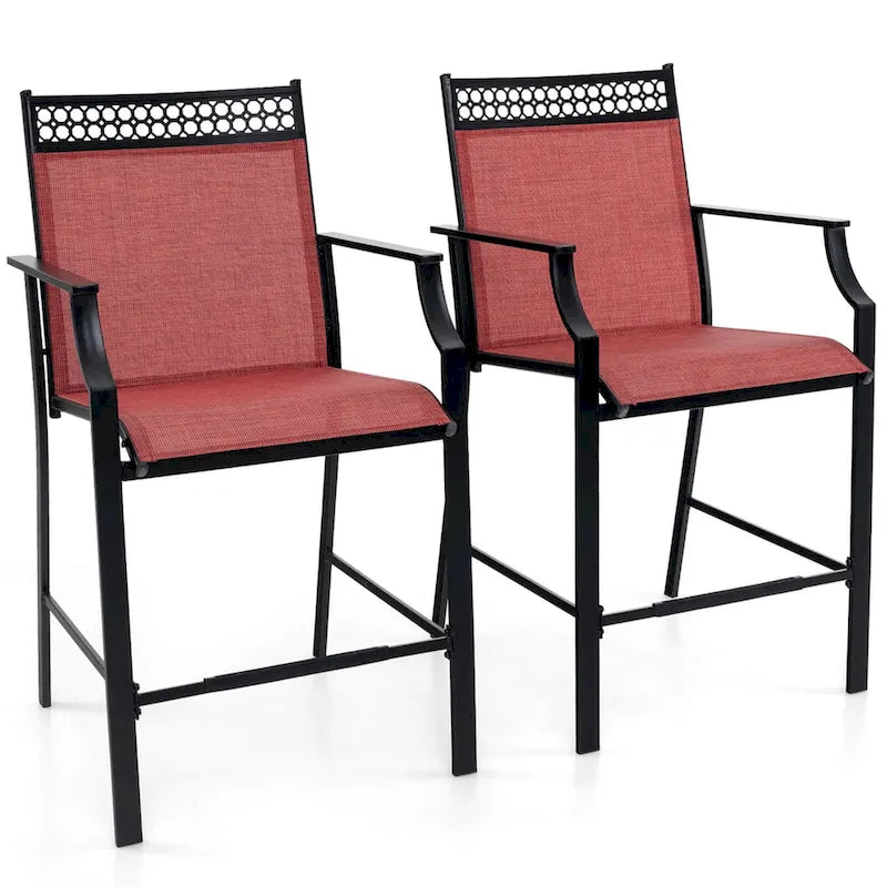 Costway Outdoor Counter Stools Set of 2 with Footrest & Armrests Metal - See Details
