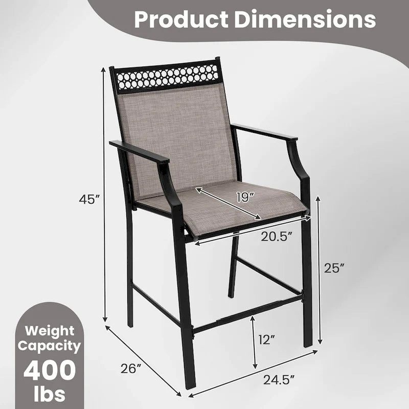 Costway Outdoor Counter Stools Set of 2 with Footrest & Armrests Metal - See Details
