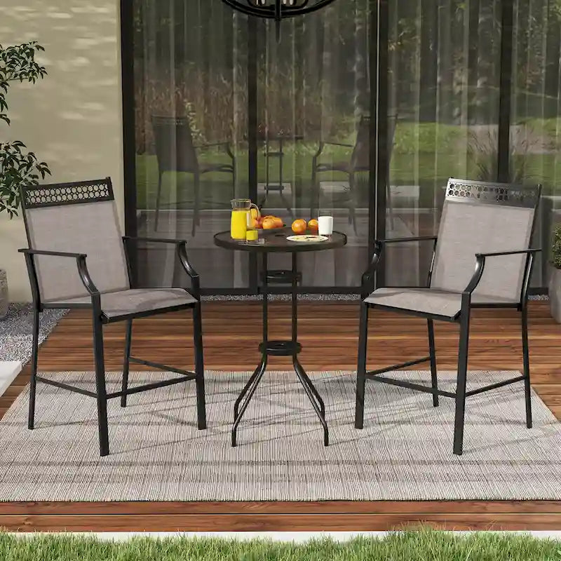 Costway Outdoor Counter Stools Set of 2 with Footrest & Armrests Metal - See Details