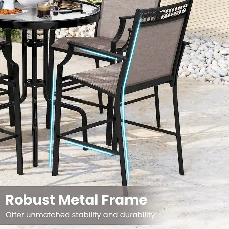 Costway Outdoor Counter Stools Set of 2 with Footrest & Armrests Metal - See Details