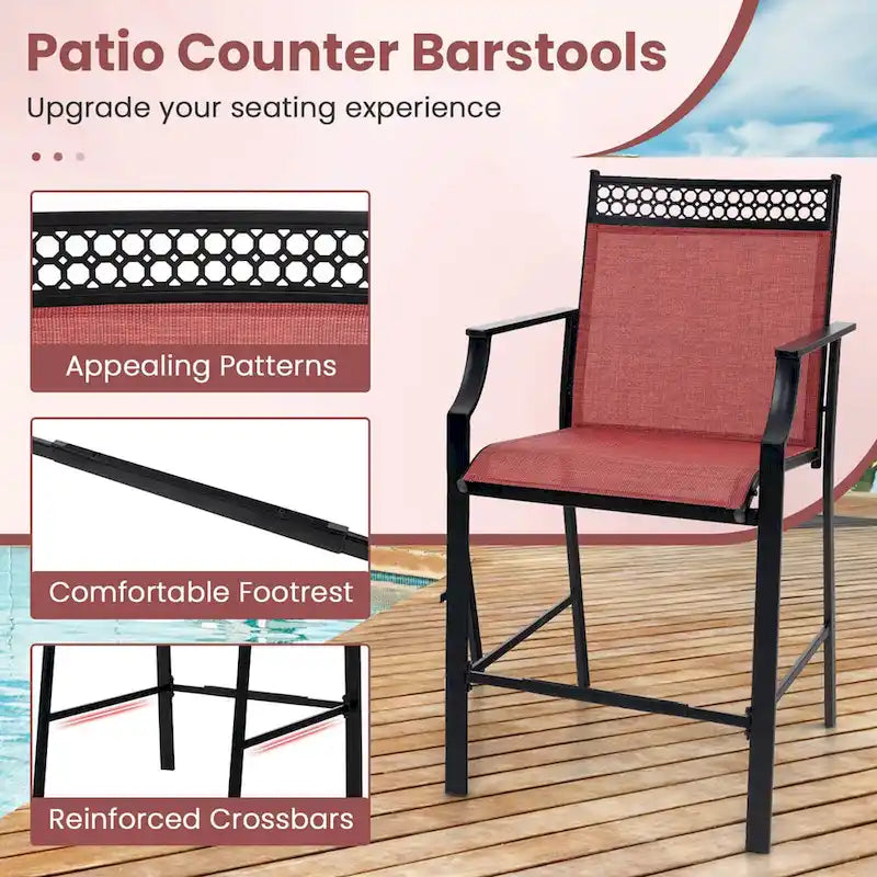 Costway Outdoor Counter Stools Set of 2 with Footrest & Armrests Metal - See Details