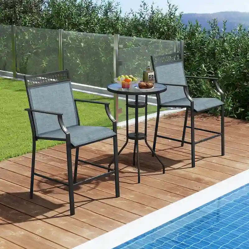 Costway Outdoor Counter Stools Set of 2 with Footrest & Armrests Metal - See Details