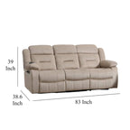 Niko Manual Recliner Sofa, Plush Beige Velvet, Solid Wood, 83 Inch