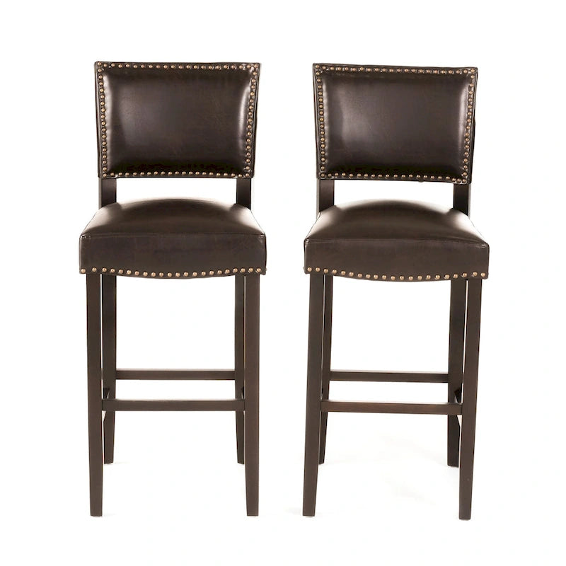 30.5 Modern Bar Stool with Leather Backrest Padded Seat, Nailhead Trim, Solid Wood Legs for Bar Dining Room Living Room Caf
