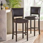 30.5 Modern Bar Stool with Leather Backrest Padded Seat, Nailhead Trim, Solid Wood Legs for Bar Dining Room Living Room Caf