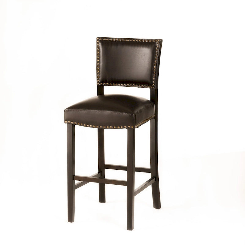 30.5 Modern Bar Stool with Leather Backrest Padded Seat, Nailhead Trim, Solid Wood Legs for Bar Dining Room Living Room Caf