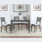 5 Pcs Kitchen Dining Table and Chair Set, Rectangular Wooden Dining Table with 4 Upholstered High Back Chairs and 1 Bench