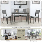 5 Pcs Kitchen Dining Table and Chair Set, Rectangular Wooden Dining Table with 4 Upholstered High Back Chairs and 1 Bench