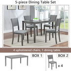 5 Pcs Kitchen Dining Table and Chair Set, Rectangular Wooden Dining Table with 4 Upholstered High Back Chairs and 1 Bench