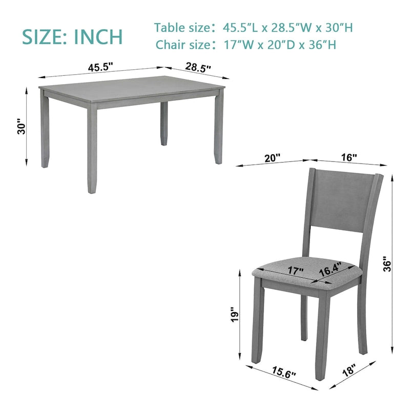 5 Pcs Kitchen Dining Table and Chair Set, Rectangular Wooden Dining Table with 4 Upholstered High Back Chairs and 1 Bench