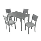 5 Pcs Kitchen Dining Table and Chair Set, Rectangular Wooden Dining Table with 4 Upholstered High Back Chairs and 1 Bench