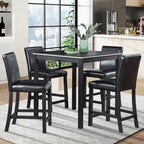 5 Pcs Counter Height Dining Table Set, Wooden Diningroom Furniture Set with Square Table and 4 Upholstered Chairs
