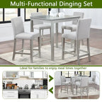 5 Pcs Counter Height Dining Table Set, Wooden Diningroom Furniture Set with Square Table and 4 Upholstered Chairs