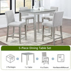 5 Pcs Counter Height Dining Table Set, Wooden Diningroom Furniture Set with Square Table and 4 Upholstered Chairs