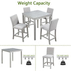 5 Pcs Counter Height Dining Table Set, Wooden Diningroom Furniture Set with Square Table and 4 Upholstered Chairs