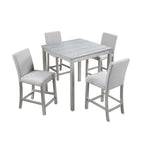 5 Pcs Counter Height Dining Table Set, Wooden Diningroom Furniture Set with Square Table and 4 Upholstered Chairs
