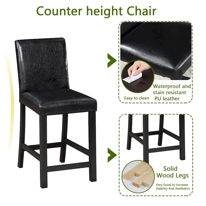 5 Pcs Counter Height Dining Table Set, Wooden Diningroom Furniture Set with Square Table and 4 Upholstered Chairs