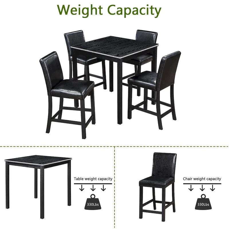 5 Pcs Counter Height Dining Table Set, Wooden Diningroom Furniture Set with Square Table and 4 Upholstered Chairs