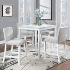 5 Pcs Counter Height Dining Table Set, Wooden Diningroom Furniture Set with Square Table and 4 Upholstered Chairs