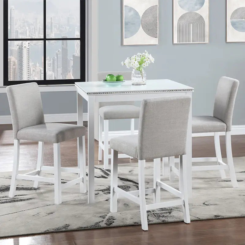 5 Pcs Counter Height Dining Table Set, Wooden Diningroom Furniture Set with Square Table and 4 Upholstered Chairs