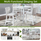 5 Pcs Counter Height Dining Table Set, Wooden Diningroom Furniture Set with Square Table and 4 Upholstered Chairs