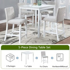 5 Pcs Counter Height Dining Table Set, Wooden Diningroom Furniture Set with Square Table and 4 Upholstered Chairs
