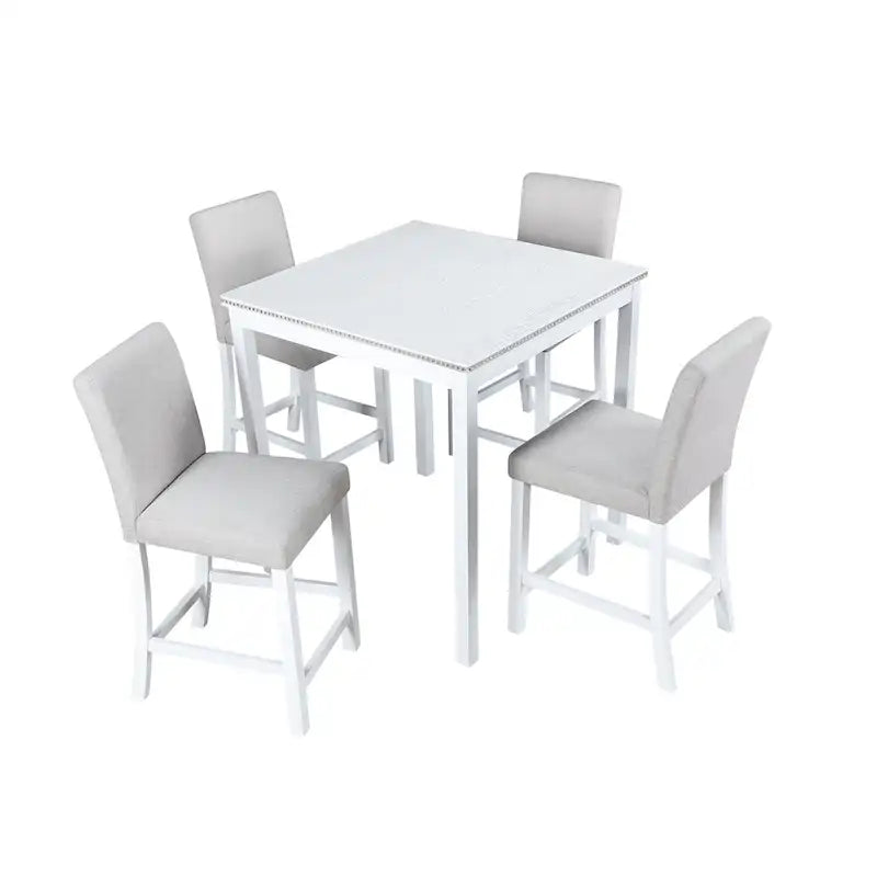 5 Pcs Counter Height Dining Table Set, Wooden Diningroom Furniture Set with Square Table and 4 Upholstered Chairs