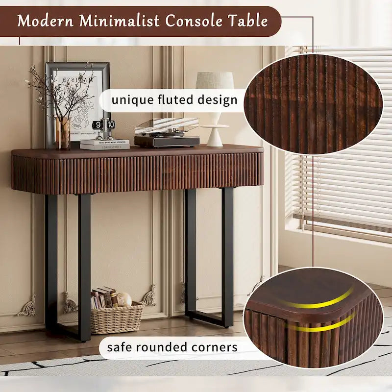 Modern Solid Wood Entryway Console Table with Fluted Design & Storage