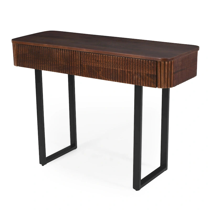 Modern Solid Wood Entryway Console Table with Fluted Design & Storage
