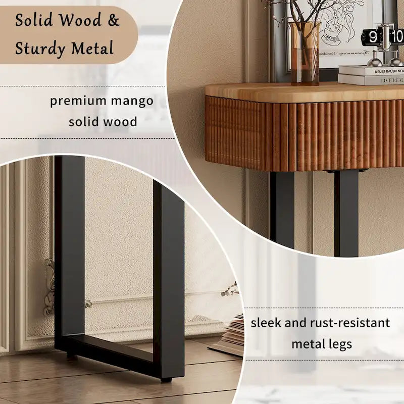 Modern Solid Wood Entryway Console Table with Fluted Design & Storage