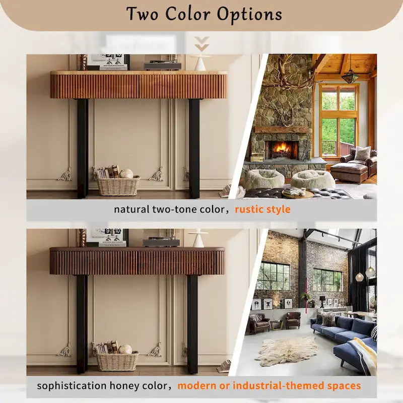 Modern Solid Wood Entryway Console Table with Fluted Design & Storage