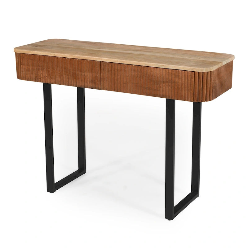 Modern Solid Wood Entryway Console Table with Fluted Design & Storage