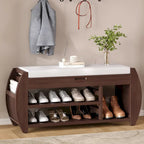 Shoe Storage Bench with Cushion and Curved Side