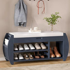 Shoe Storage Bench with Cushion and Curved Side
