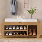 Shoe Storage Bench with Cushion and Curved Side