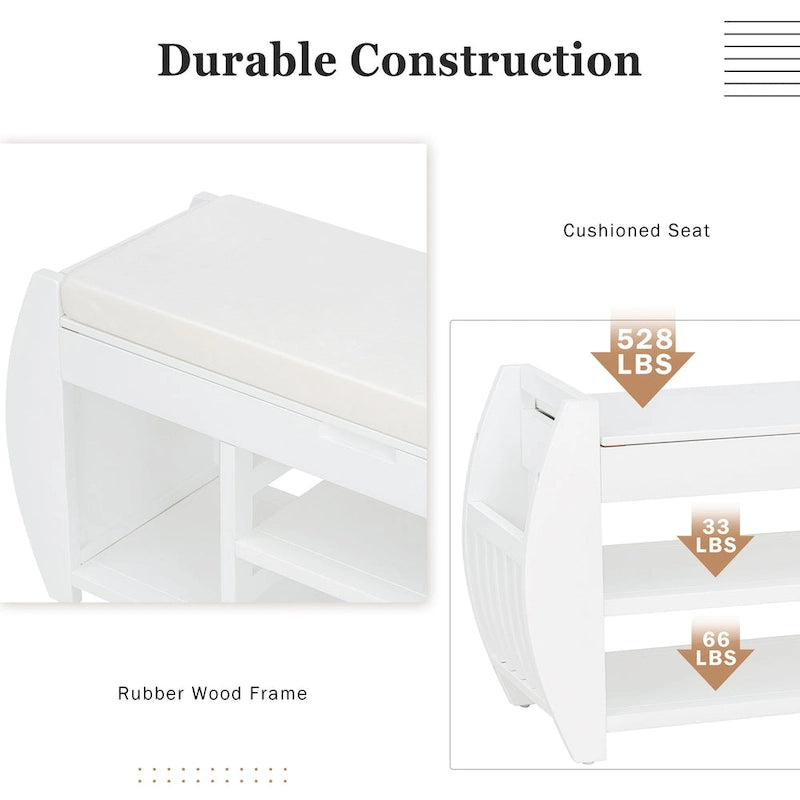 Shoe Storage Bench with Cushion and Curved Side